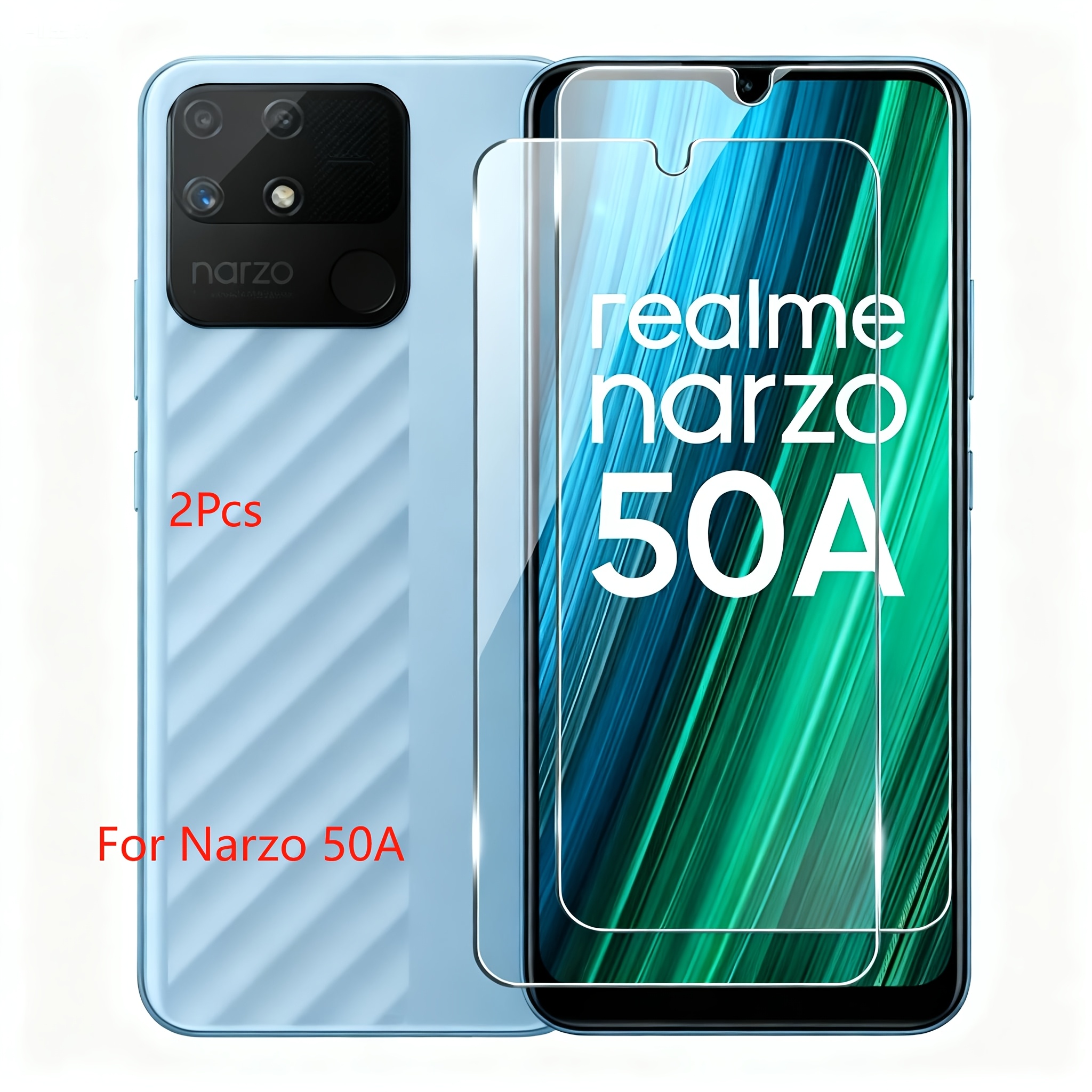 TEMU Два штучні скла 9H High-Definition для захисту екрана Realme Narzo, підходять для Narzo 50A