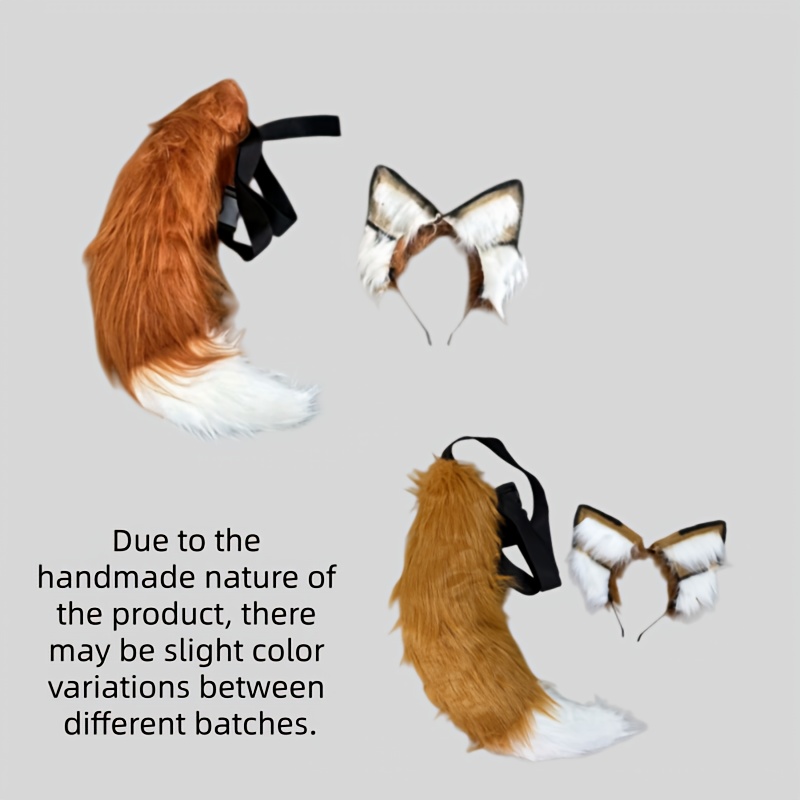 Image of Festival Party Gathering Costume Simulated Animal Ear Headpiece, Animal Tail Cosplay Comic Convention Prop, Cute Plush Fox Ear Headband And Tail, Halloween Christmas Gift For