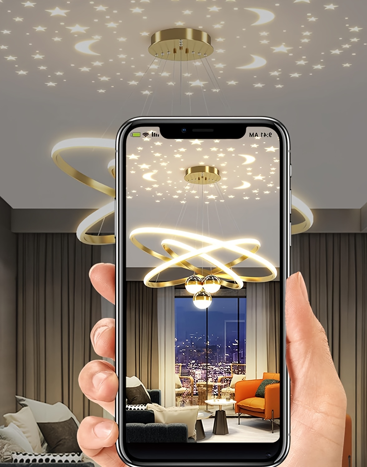 Modern 3-Ring LED Chandelier with Golden Accents - Adjustable Brightness, Sleek Metal Design for Living Room, Kitchen, Office, or Dining Area, 50+40+30cm, Modern Dining Light|Elegant Chandelier|Durable Metal Construction, Chandelier Lighting