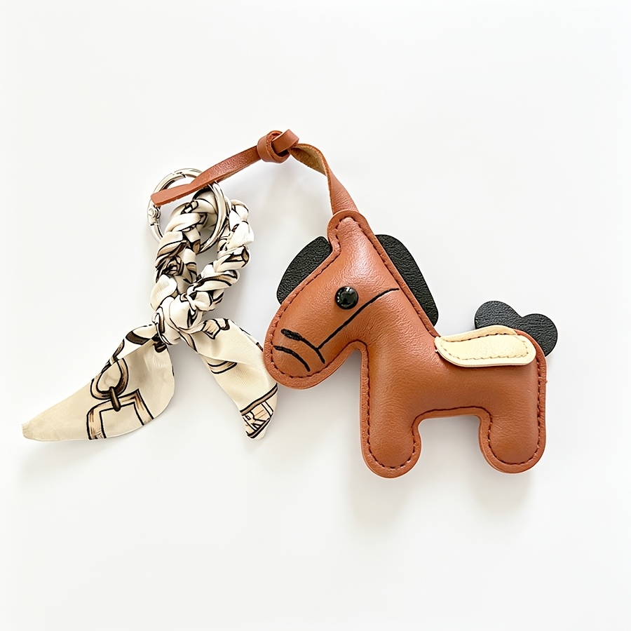 TEMU Horse Year Keychain Pendant, Brown/red Pu Leather Material, Hand-woven Ribbon Decoration, Detachable Strap, Daily Use Brown Pu Leather Material,