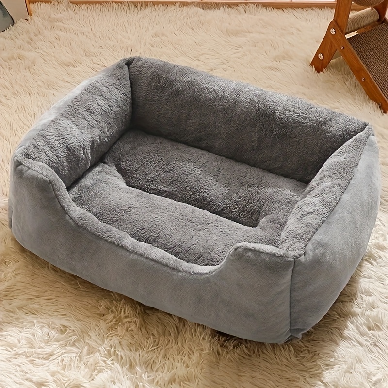 plush square pet bed beige brown soft fluffy cushioned mattress like interior   design easy clean polyester pad for cats small dogs rabbits guinea   indoor outdoor use in living room bedroom balcony ideal for apartments homes space saving square bed   durable fabric cat owners Product details 1