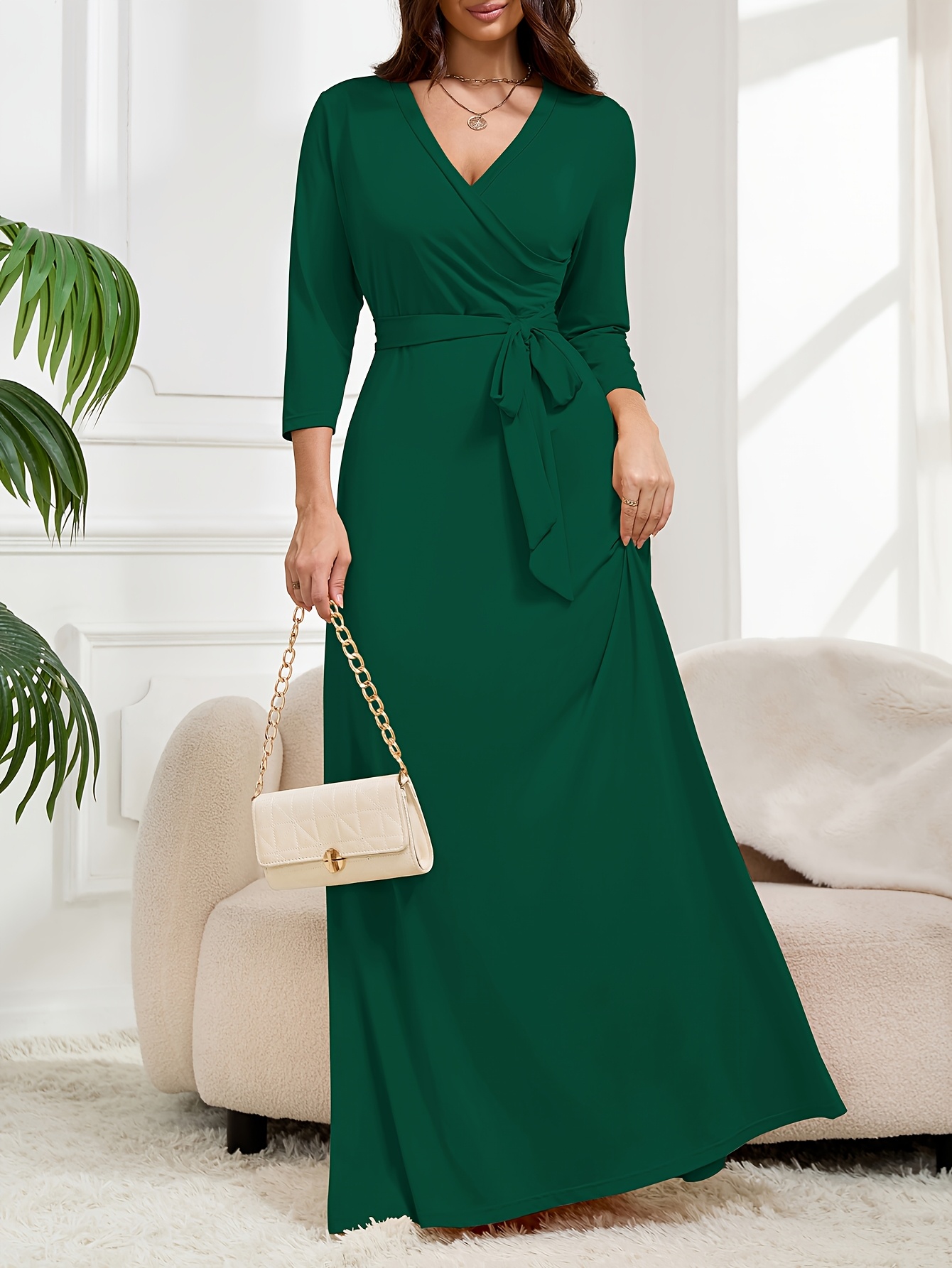slim fit dress slacks Berylove Women Dark Green Bridesmaid Dress with Slit Corset Mermaid Satin  Maxi Wedding Guest Dress main image 1