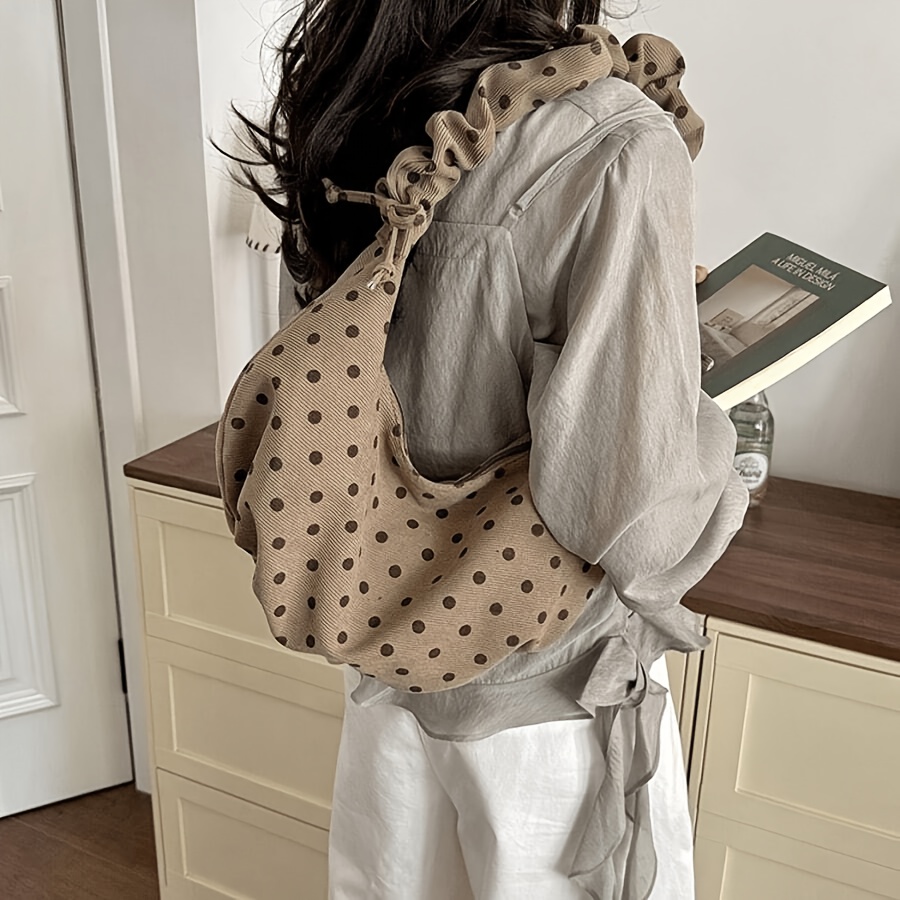 Women's Wavepoint Polka Nylon Tote Shoulder Bag - Suitable For Travel, Shopping &, Zipper Closure With Strap, Casual Handbag For, , Daily Use, Wavepoint