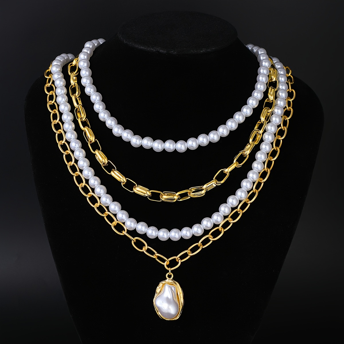 TEMU 4pcs Women's Fashion Pendant Necklace Set, Stylish Minimalist Luxurious Exaggerated Old Money Vintage Punk Style Wide Irregular Pendant Necklace