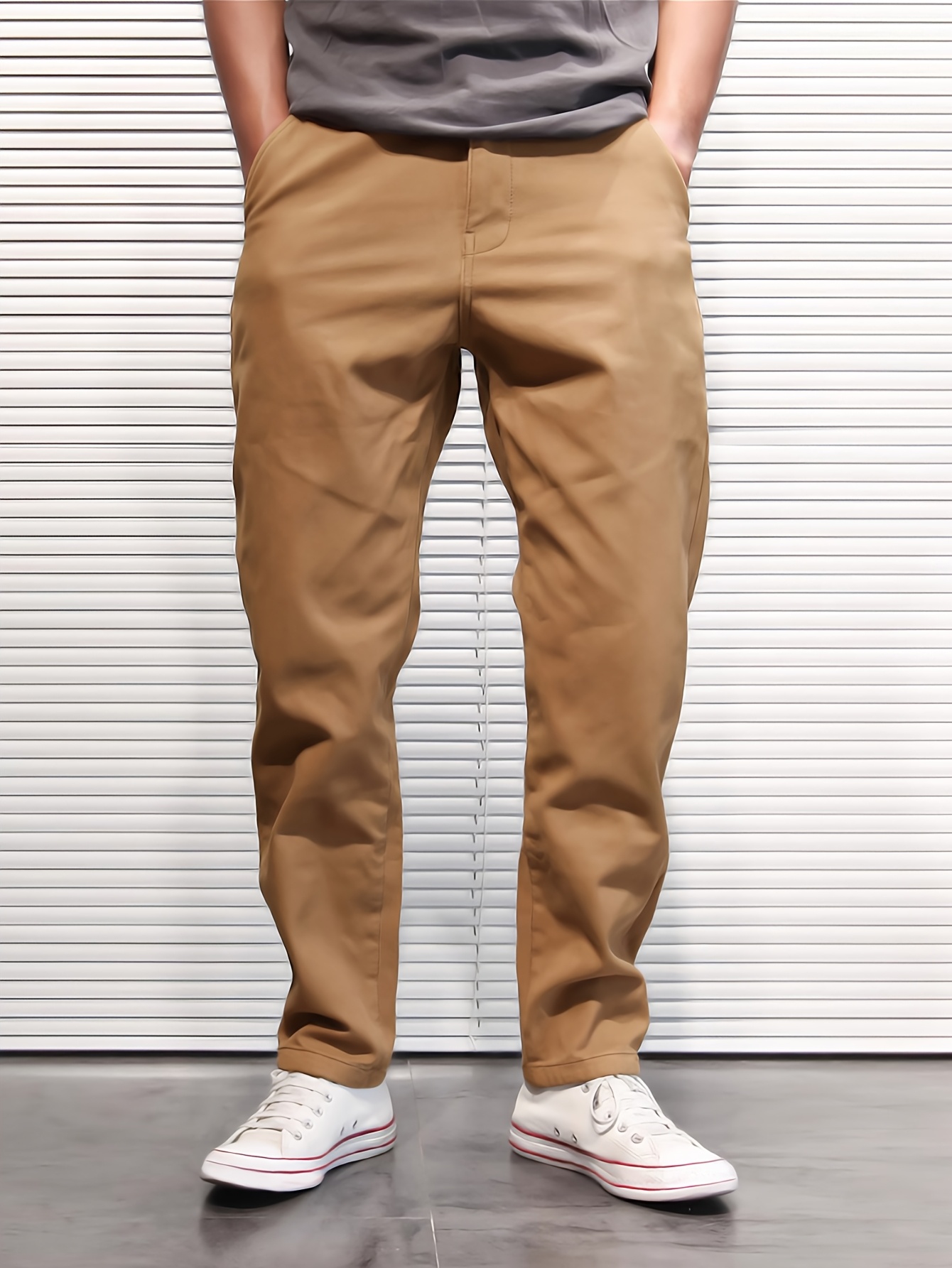 casual mens loose straight leg drawstring pants non stretch solid color belt regular length Product details 0