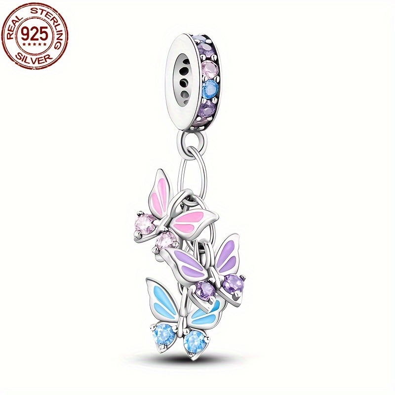 

925 Sterling Silver Butterfly Charm Bracelet - Perfect For Diy And Gift Giving - Suitable For Everyday Wear And Special Occasions - Synthetic Zirconia Stones - Valentine's Day Gift Idea