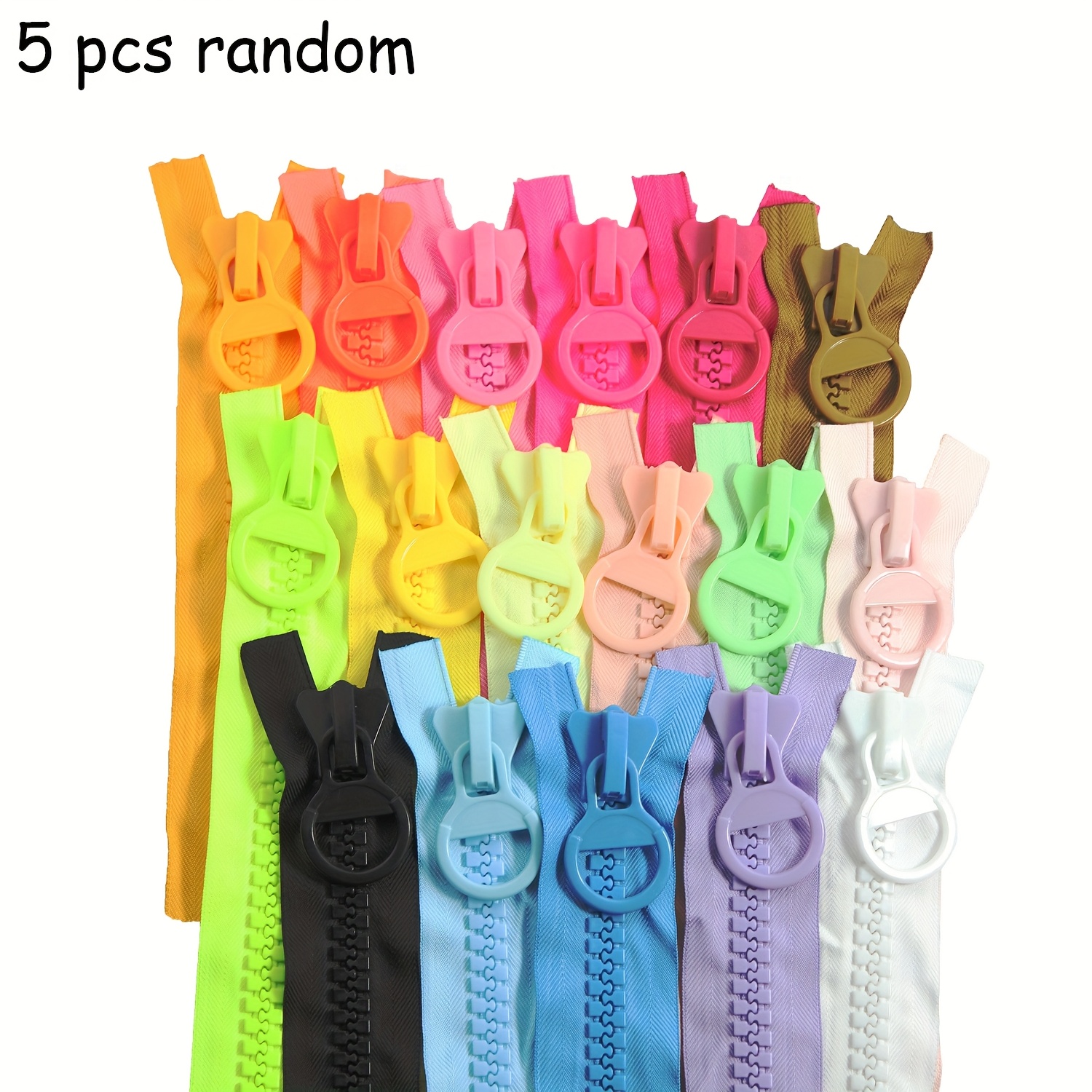 Random 3/5pcs From 20-color Resin Zipper Pencil Case Clothing Special Round Piece Cosmetic Bag Small Bag Large Tooth Plastic Zipper