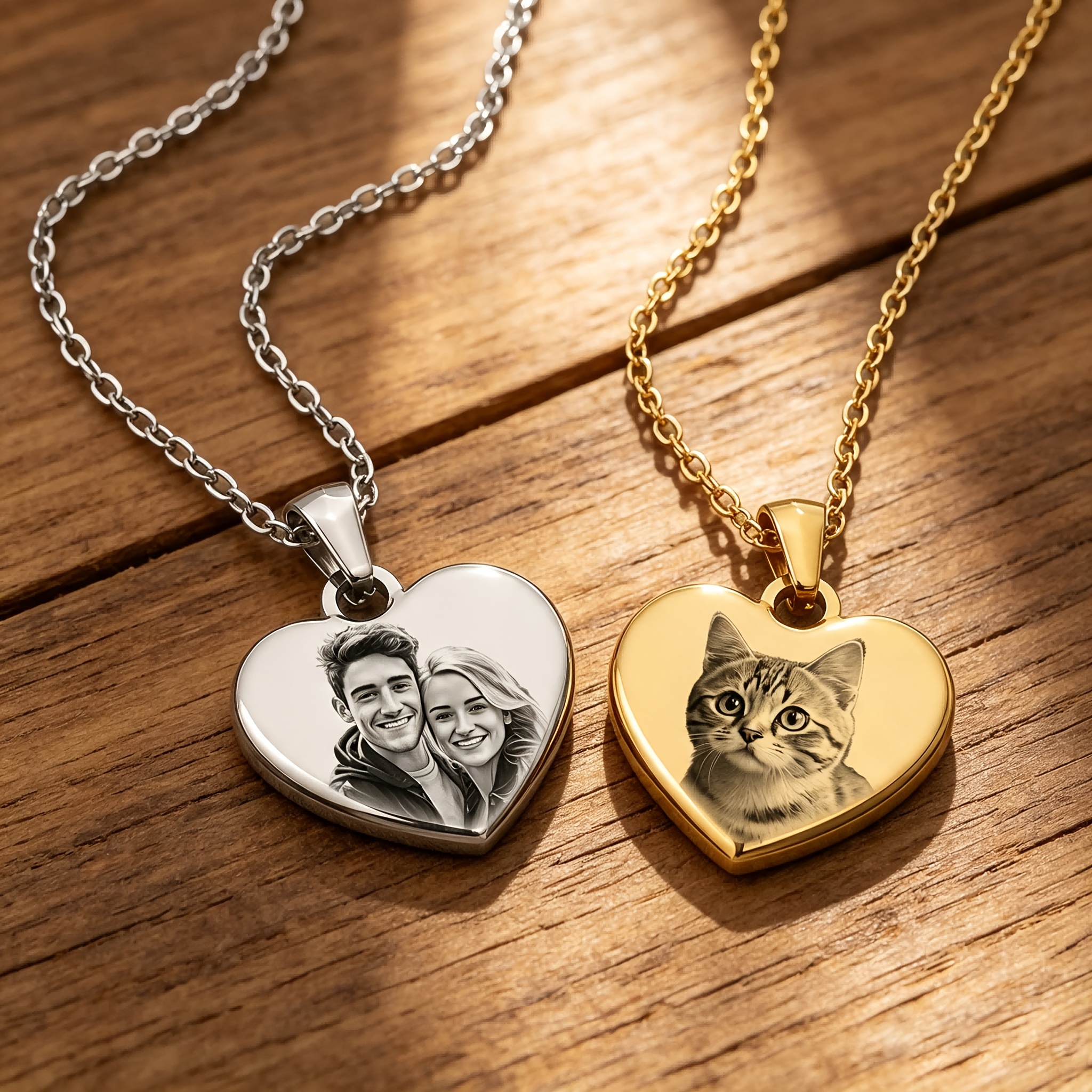 Custom Photo Heart-Shaped Stainless Steel Necklace — Personalized Gift