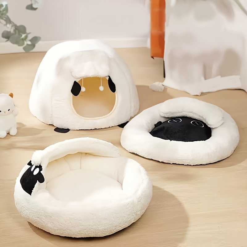 1pc winter sheep nest series closed cat nest soft polyester warm thickened pet bed with detachable cover round design for cats and dogs pet supplies cozy pet bed detachable cover nest Product details 0