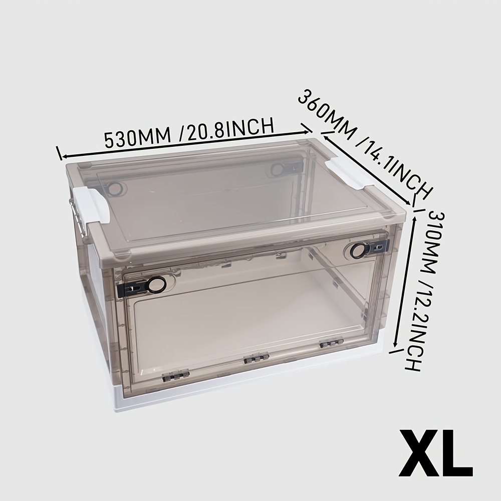 large capacity brown foldable storage box with transparent visibility three way opening for quick folding and storage   with detachable casters for   and a portable pull handle for effortless opening Product details 6