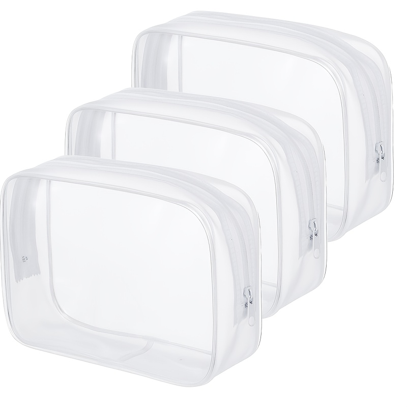 TEMU 3pcs Set Of Transparent Toiletry Bags, Quart-sized Toiletry Bags, Travel Cosmetic Bags For Men And Women, Carry-on Bags With Airline Regulations