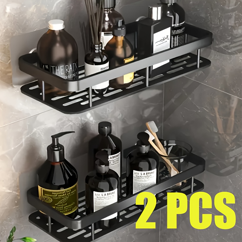 TEMU 1/2/3pcs Metal Punch-free Bathroom Rack, Thickened, , Multi-piece Bathroom Rack, Punch-free Wall-mounted Storage Rack, Large-capacity