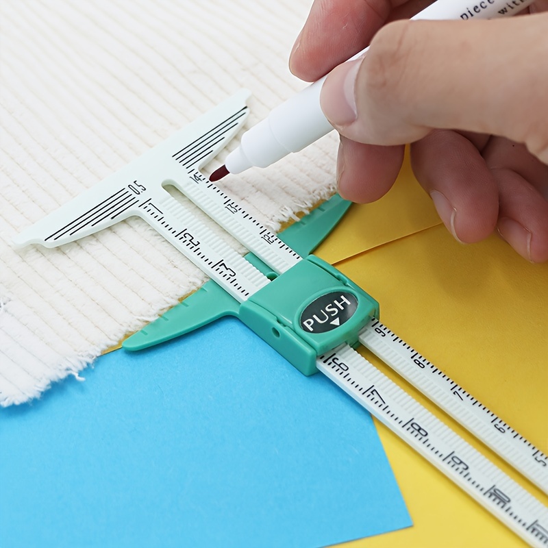 

Sliding Gauge Sewing Measuring Tool - 17.5cm Quilting Ruler With Adjustable Marker - Pack Of 1, White/green