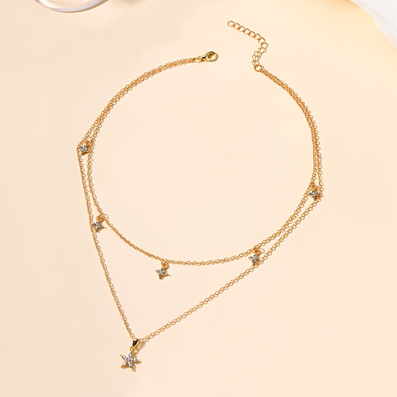 TEMU 1pc Alloy Five-pointed Star Necklace, New European And Minimalist Jewelry With Accents, Flower Women's Clavicle Chain