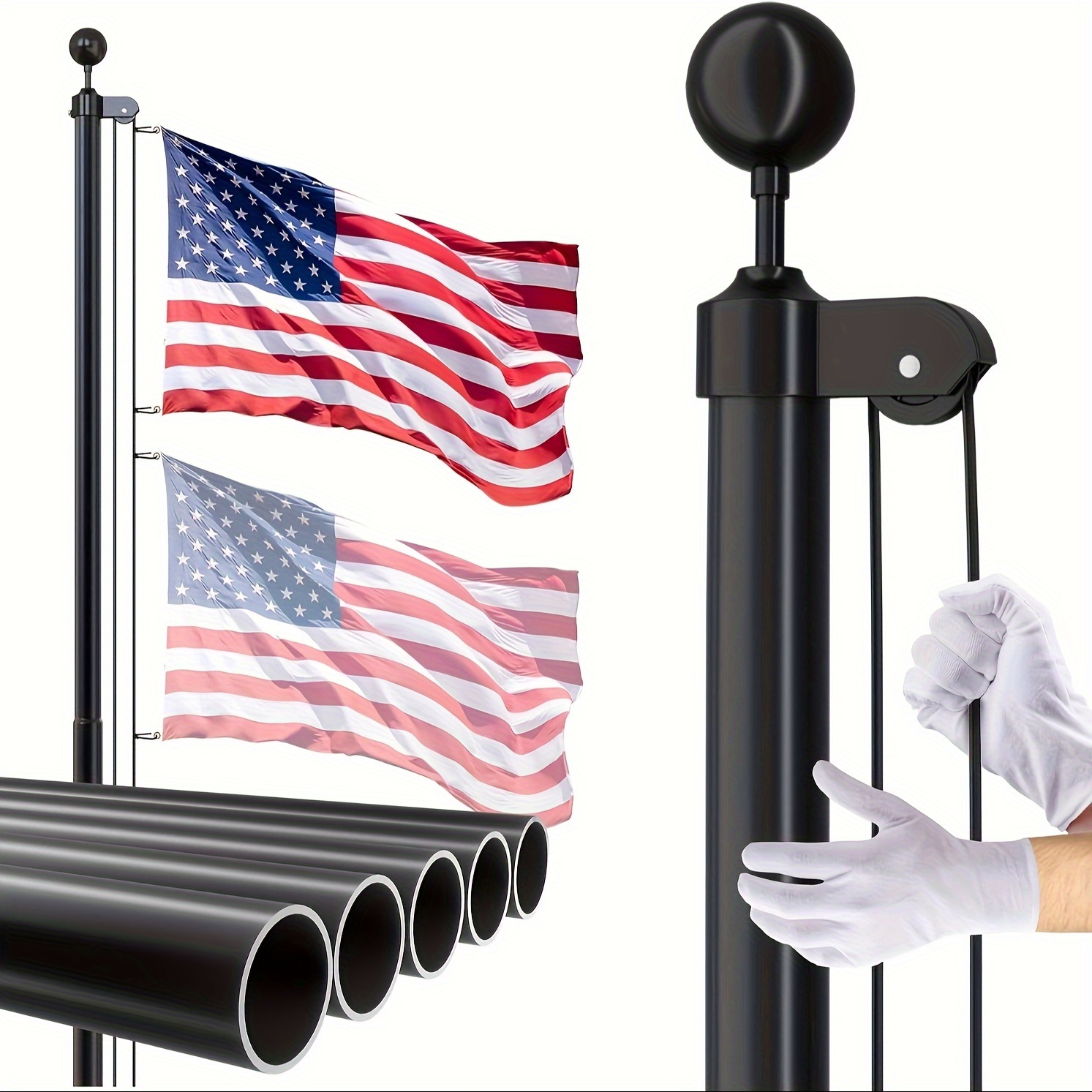 

14 Gauge Outdoor Ground Flagpole - Heavy Duty Flagpole Kit For 20ft Yard - Extra Rugged Outdoor Flagpole With 3x5 U.s. Flag For Residential Or Commercial, Black