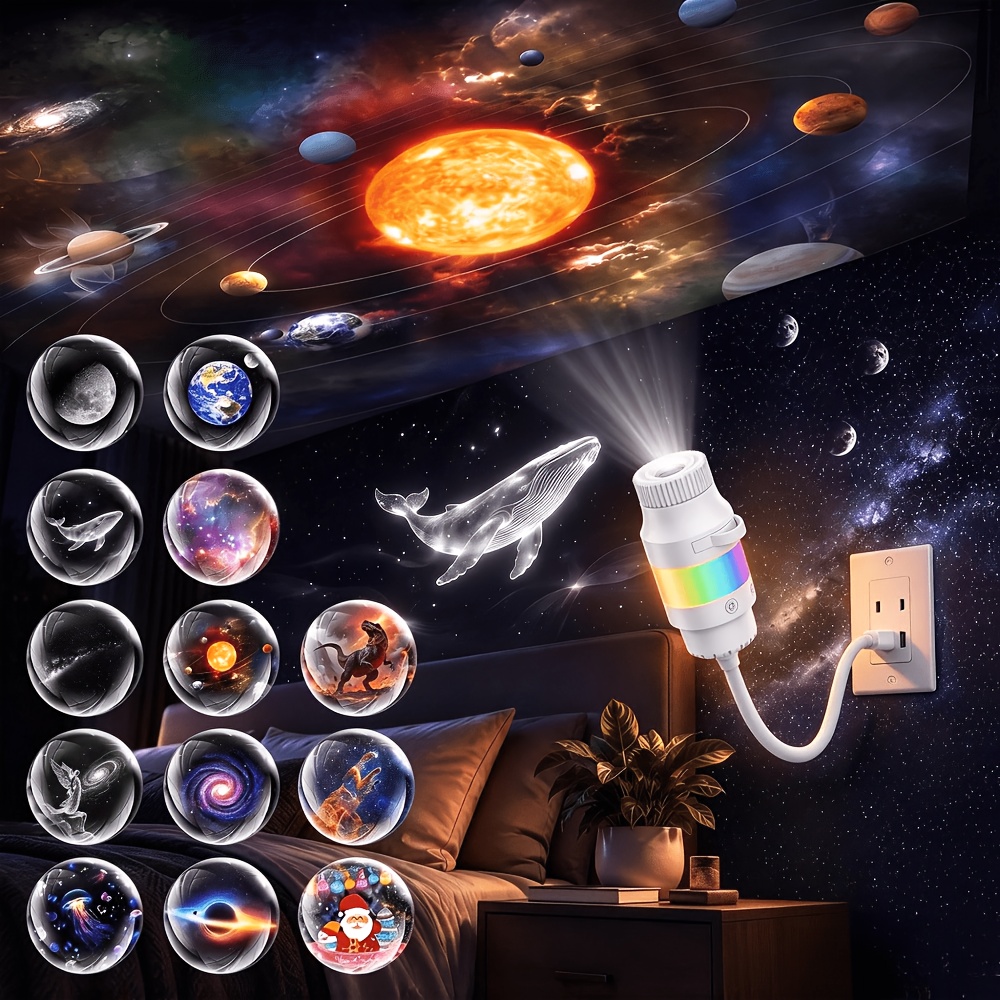 TEMU Luz Nocturna Proyector de Estrellas Galaxy, Lámpara LED Multicolor con Estrellas, Rotación de 360°, Ajustable, Luz Portátil USB para Adultos,