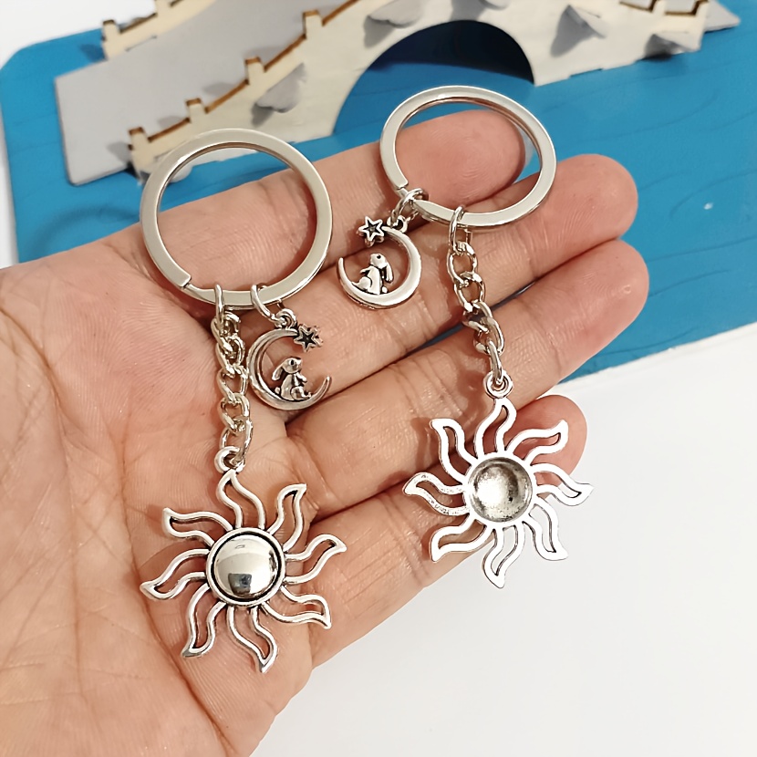 Celestial Keychain with Sun, Moon, Star & Rabbit Charm