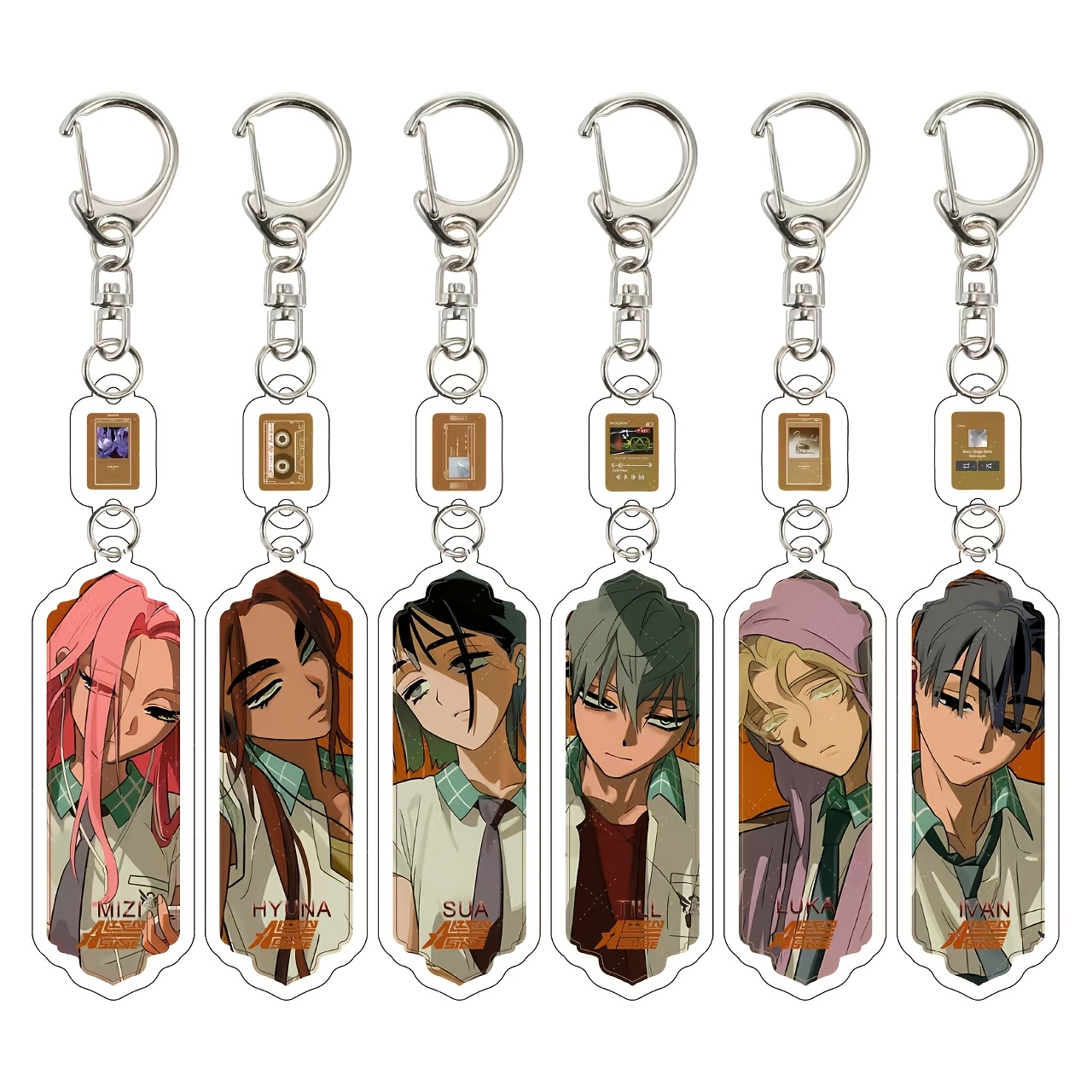 TEMU Juego de 6 llaveros con temática alienígena, accesorios de colgante de llavero acrílico de anime