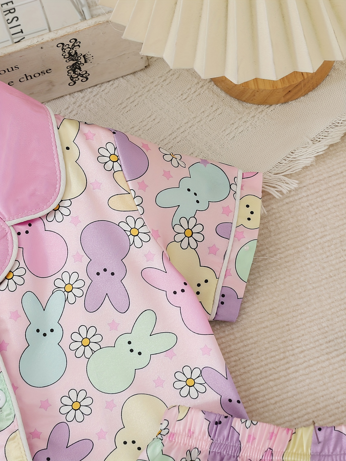 2pcs Baby Girl Summer Sleepwear Pajama Set Short Sleeve Nightgown with  Mint Green Bunny Hearts Print Breathable Loose-Fit Outfit f - Main Image