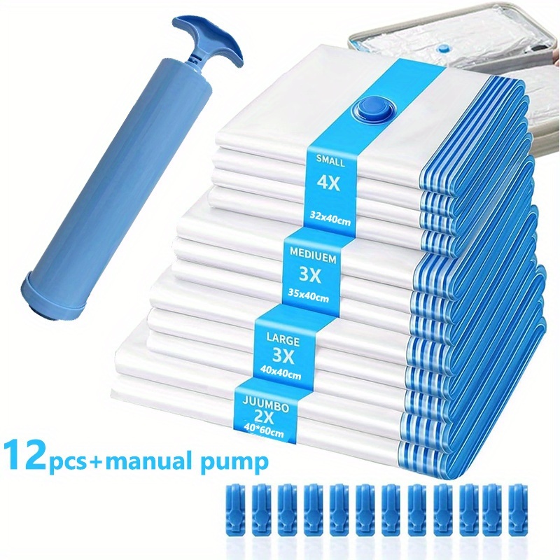 Image of 15pcs Vacuum Compression Bags [5s X X 3l X 3xl] With Portable Manual Pump, Suitable For Bedding, Clothing, Moving, Dormitory, Travel Storage, Essential For Seasonal , -saving