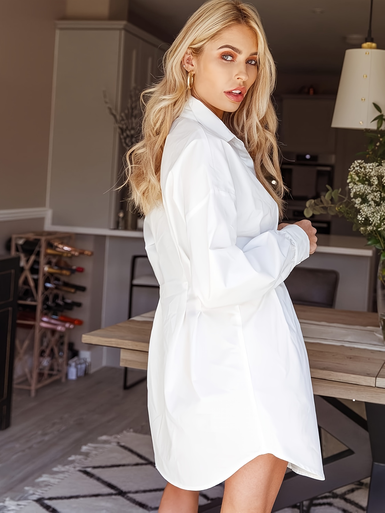 robe chemise plissée blanche à épaules tombantes Temu Canada