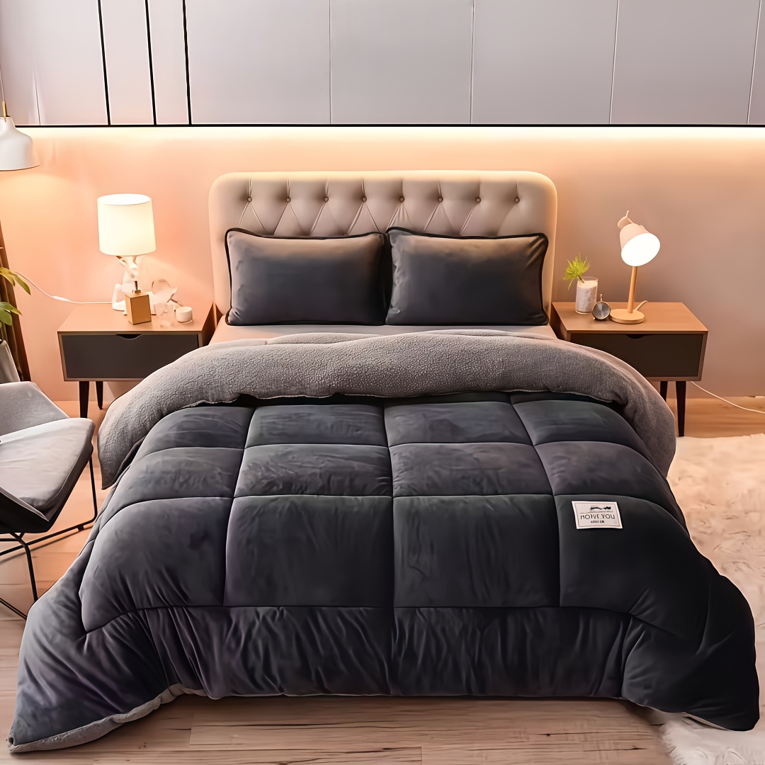 TEMU 1pc Luxurious And Comfortable Thick Winter Quilt - Soft And Skin-friendly Bedding, Milk Velvet Comforter, With Quilting Techniques, Machine
