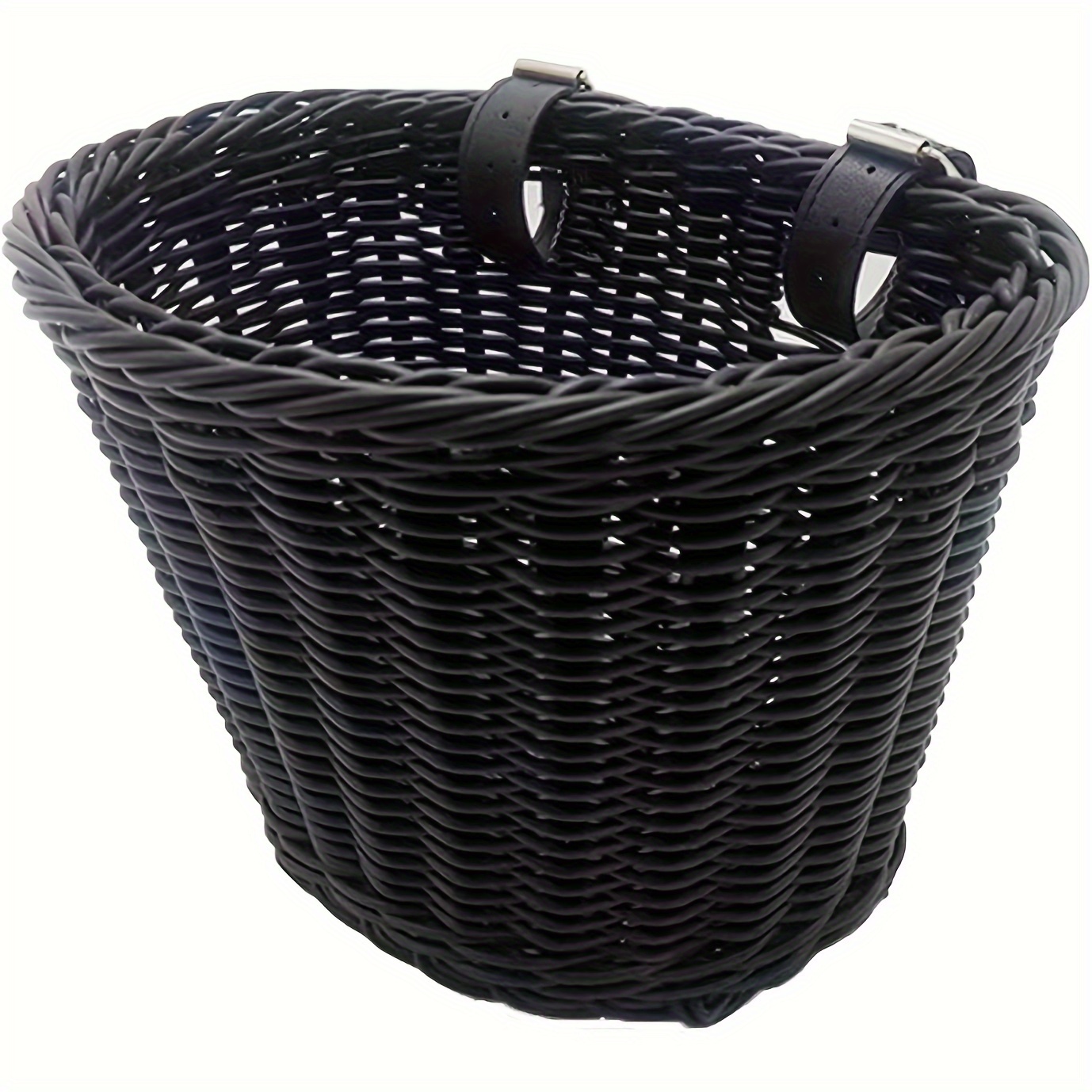 

1pc Woven Basket For Bike, Balance Bike & Scooter, Black, With Faux Leather Straps, Rustic Charm, Durable Storage Carrier
