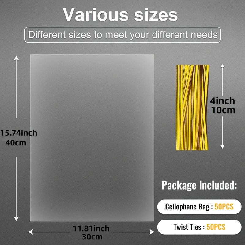 Image of 50pcs Glass Paper Bags, Plastic Gift Bags, Transparent Biscuit Bags, Candy Bags With Twisted Ties For Party Gift Bags