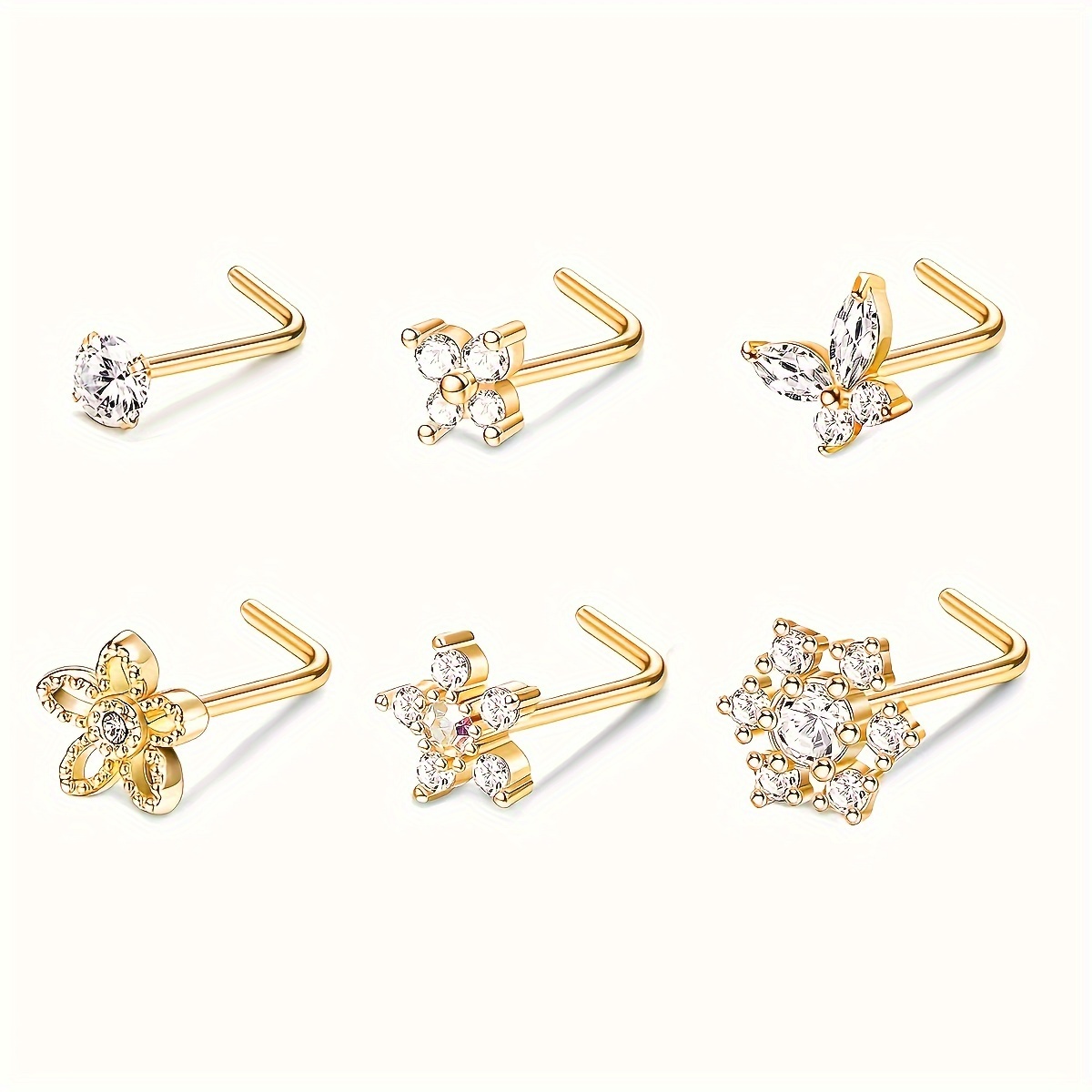 

6pcs Set Aaa+ Cz Zirconia - L-shaped, 7mm Length - For Parties & , For