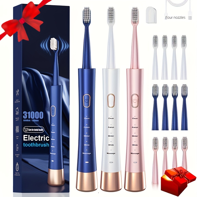 Electric toothbrush home USB rechargeable 5-speed soft bristled intelligent adult toothbrush battery powered travel electric toothbrush multiple replacement brush head set Christmas/Halloween/Valentine/New Year holiday gift