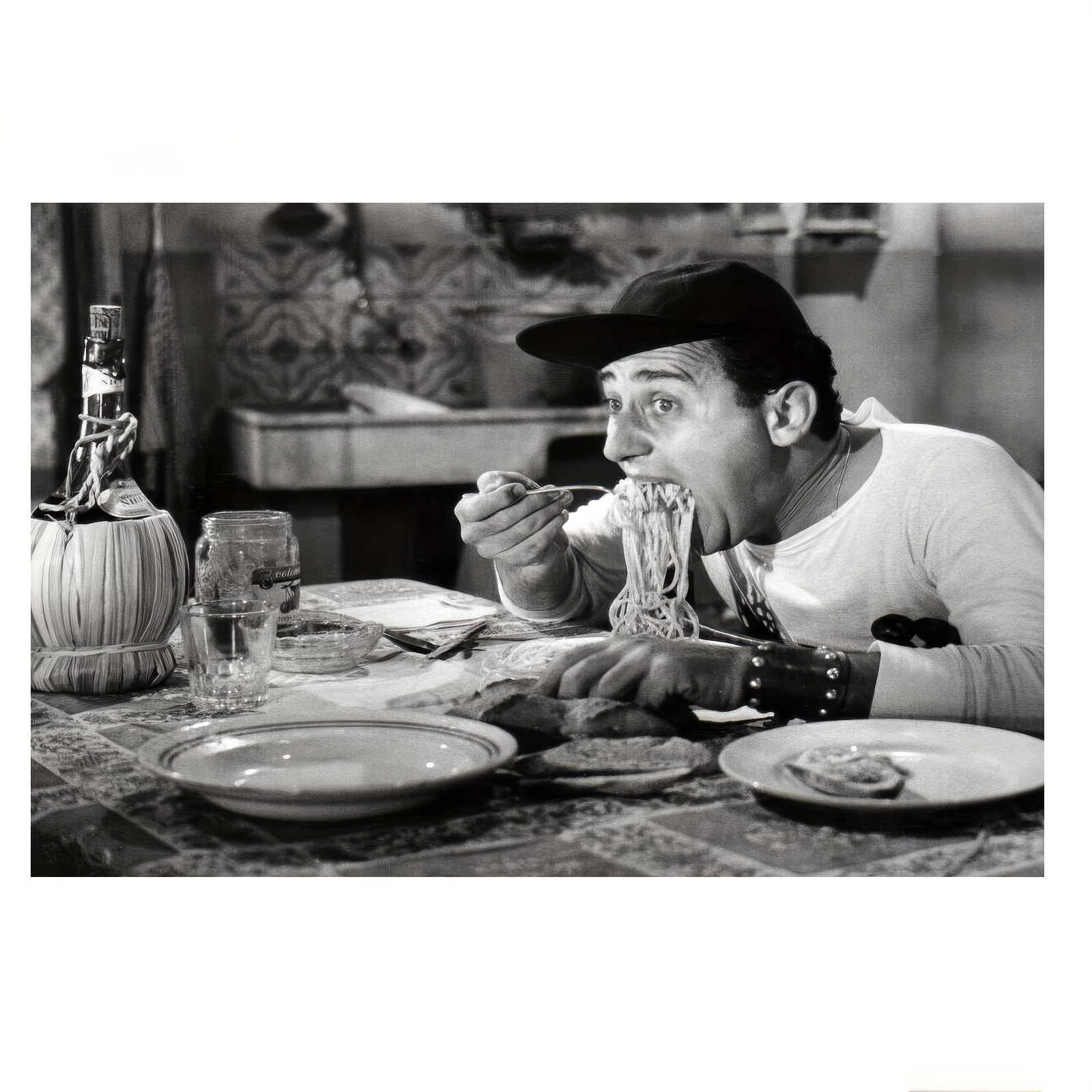 TEMU Murale Italiana su Tela Senza Cornice 2D - Poster Vintage del Film "Un Americano a Roma" con , Retro di Spaghetti con Tovaglia a , Decorazione