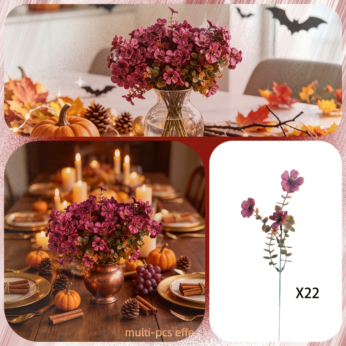 TEMU 22pcs Set Of New Realistic Autumn-colored Violets, Made Of High-quality Durable Plastic. Suitable For Home Indoor/outdoor Decor, Party And