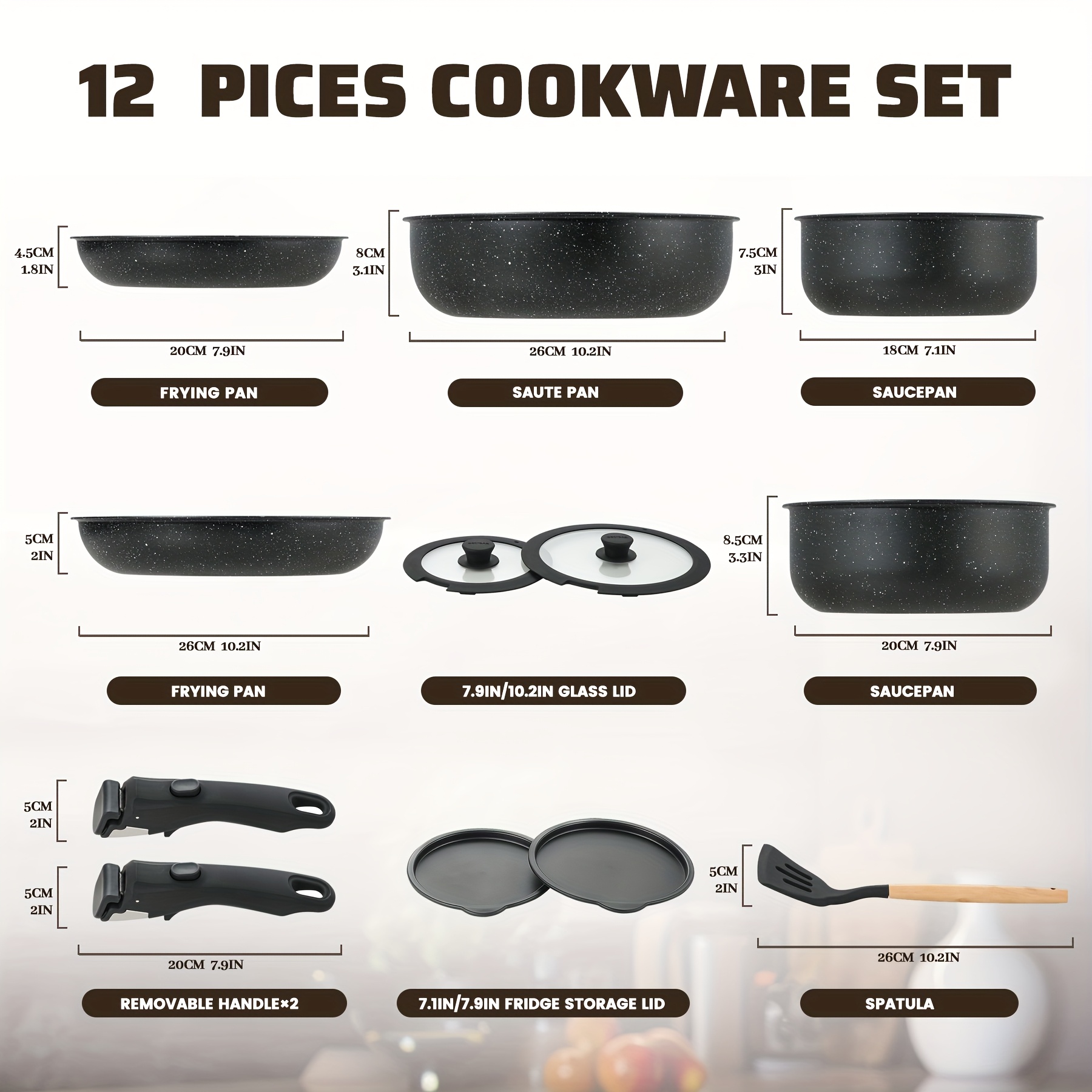 Image of Kpxsiaion 5pcs/12pcs Pots And Pans Set, Cookware Set Detachable Handle, Induction Nonstick Kitchen Cookware Sets With Removable Handle, Non Stick Rv Cookware Set, Dishwasher/oven Safe Cookware Set