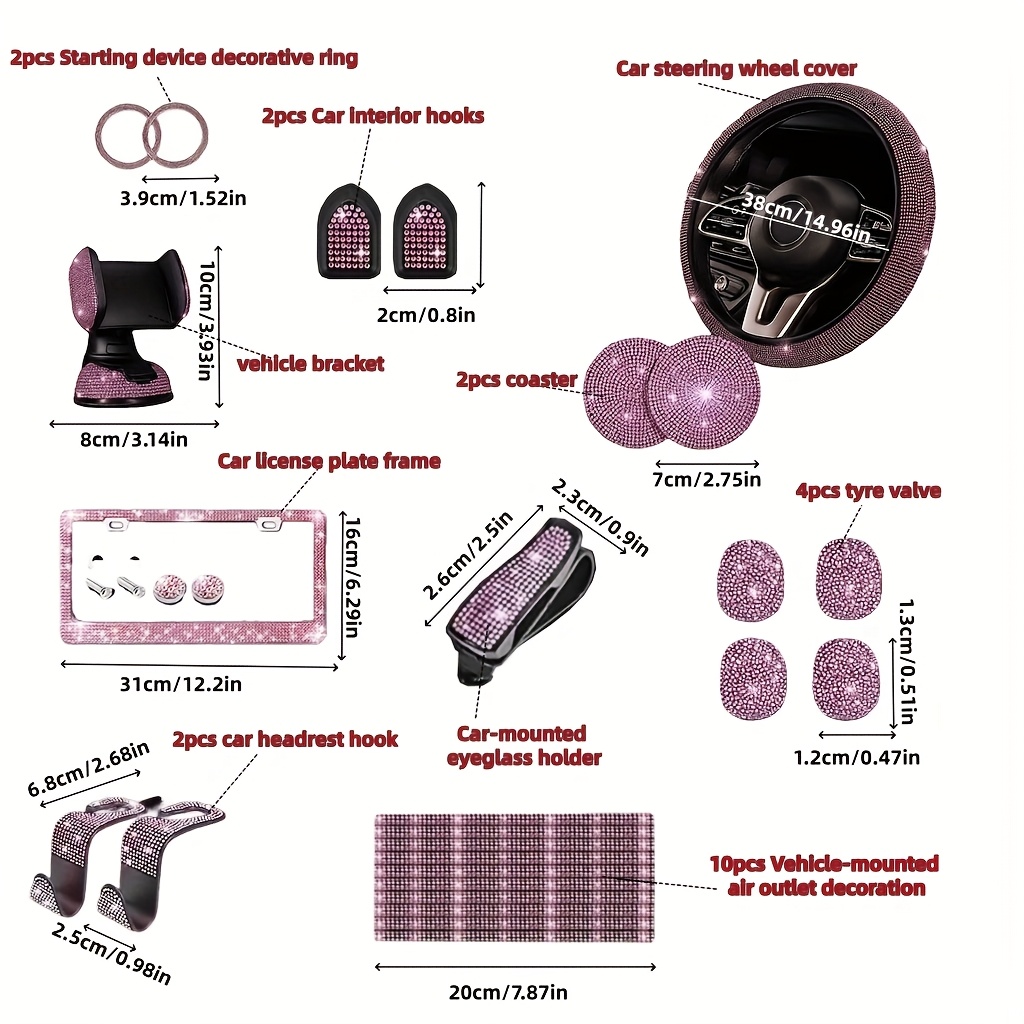 26pcs of diamond-encrusted interior car accessories