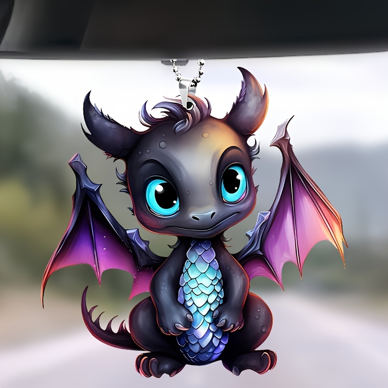 

Acrylic Dragon Hanging Ornament, Blue Eyelet Purple Wing Design, Car Rearview Mirror Decoration, Keychain Accessory - 1pc