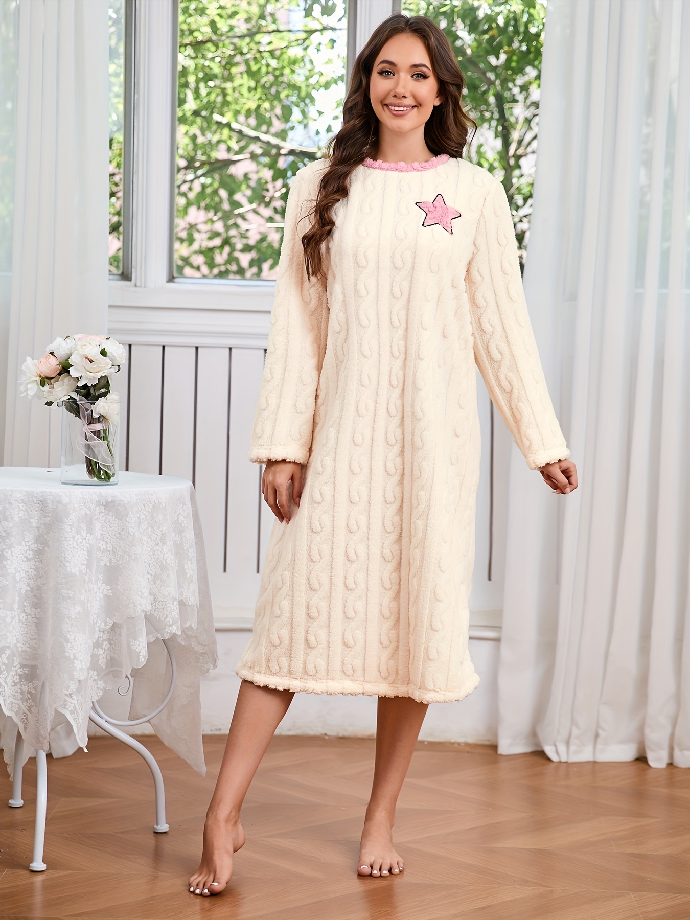 vestido dormir forro polar rosa mujer camisón sin Temu Argentina