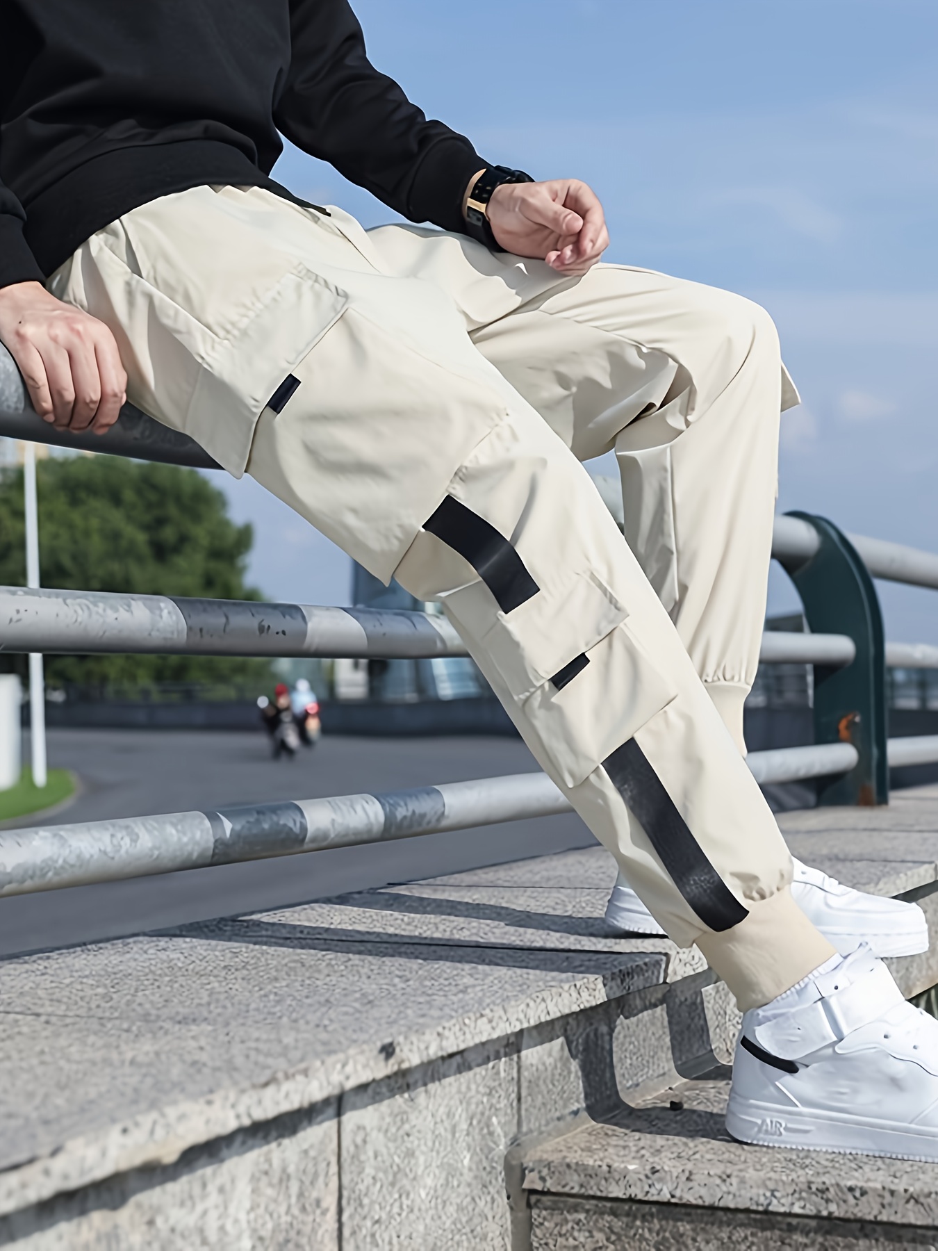 *'S Casual Cargo Pants Loose Fit, Nine-* Multi-Functional Outdoor Sports  Trousers Wear Non-Stretch Fabric, Solid Color, Regular Fit, Casual