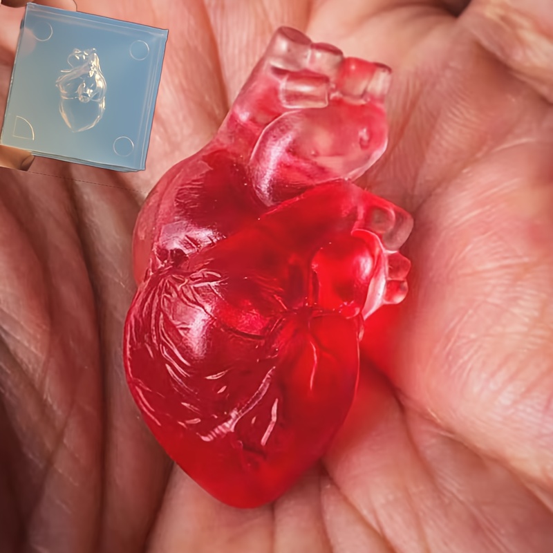 TEMU 3d Small Heart Epoxy Resin Mold Mini Flame Model Handmade Resin Liquid Mold High Transparent Silicone Heart Flame Mold Double-sided Ab Mold