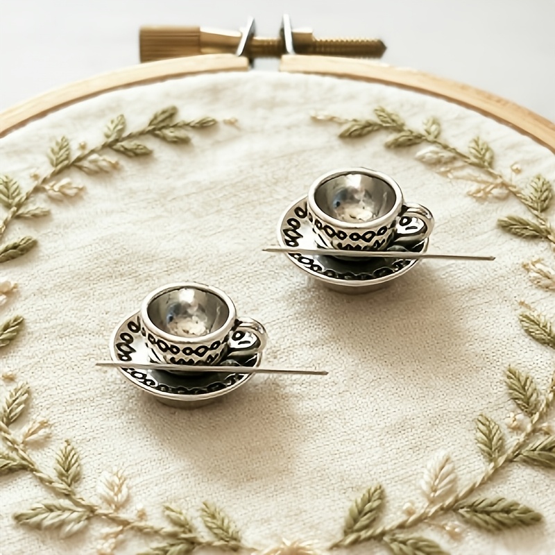 TEMU 2pcs Tea Cup Needle Minder,needle Holders For Cross Stitch, Magnetic Coffee Cup Needle Keeper For Cross Stitch Embroidery