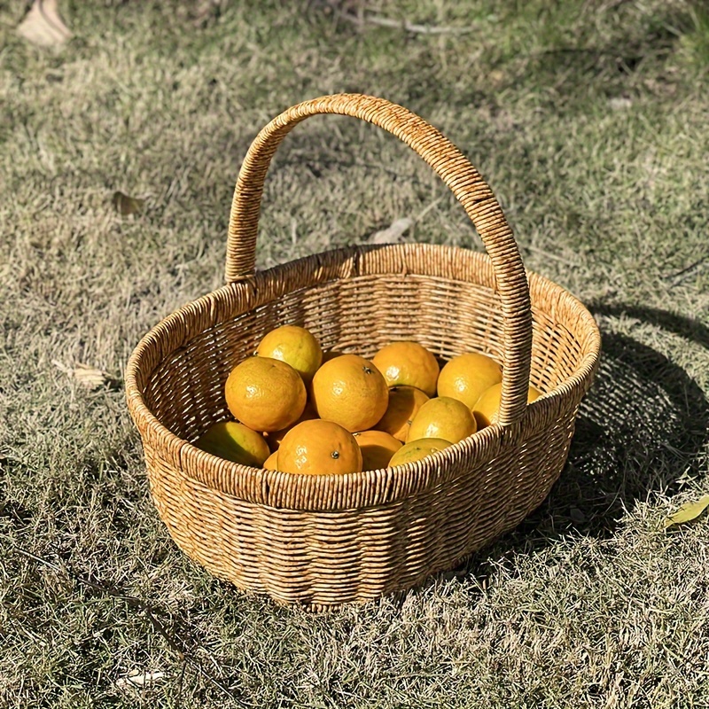 

Japanese Style Hand-woven Picnic Basket With Handle, Large Size Shopping Basket For Grocery, Egg Storage, And Fruit Basket