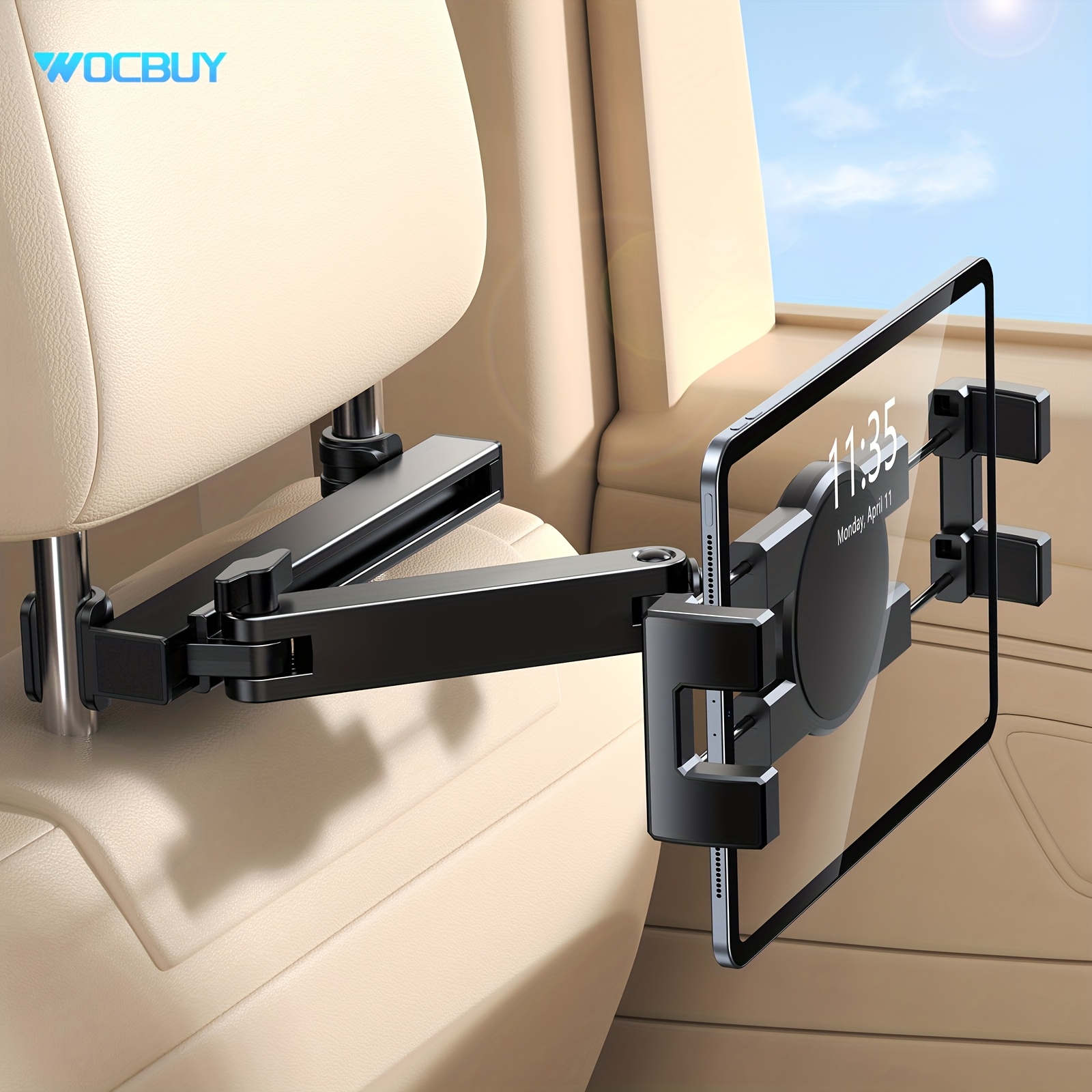 Image of Wocbuy Car Headrest Tablet Mount Holder, [extension Arm] [360° Rotatable] Back Seat Tablet Car Mount, Road Trip , Compatible With Ipad, And .7-12.9" Devices