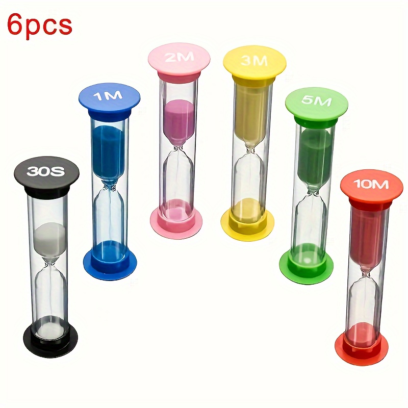 

Set Of 6 - 3.3" Glass Hourglass Timer, Decorative Sand Clock For Home & Office, Creative Rotating Design In Assorted Colors