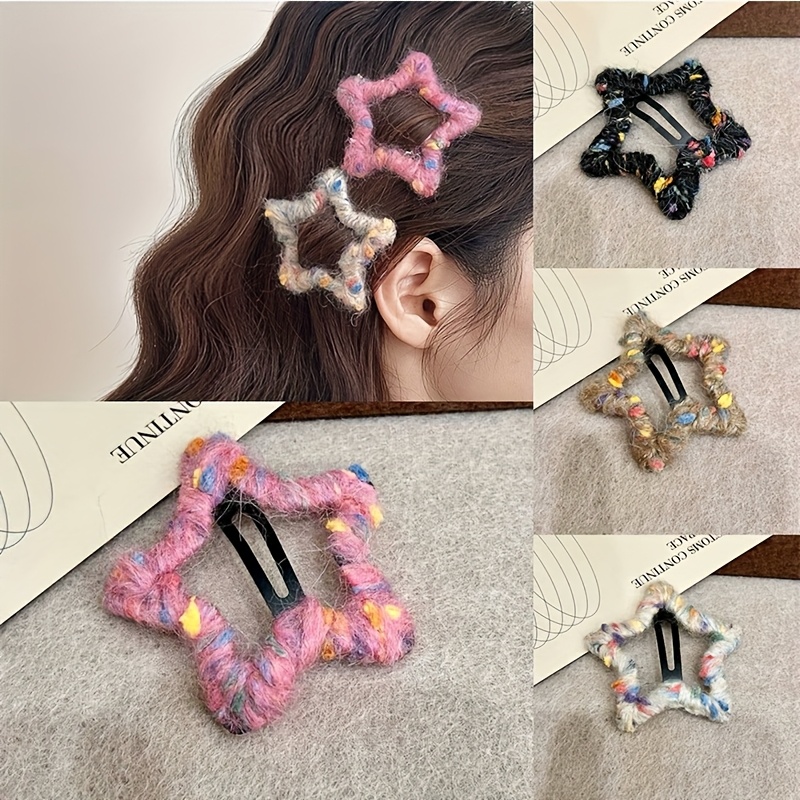 

4pcs Set Elegant Knitted Clips - Cute Hollow-out Snap Barrettes For Women & Girls, Autumn/winter