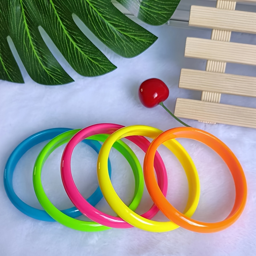 

5pcs Fluorescent Color Vibrant Popular Fashion Resin Bangle Set, Bohemia Style, Coquettish Style