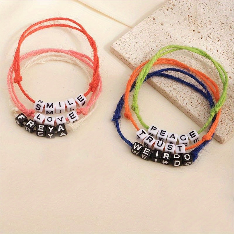 Customizable Bohemian Style Adjustable Hand Chain Bracelet with Name Beads
