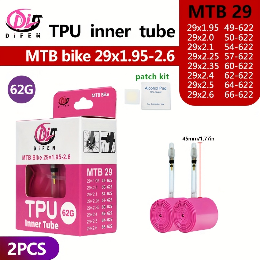 2/1pc Difen Tpu Mtb Bicycle Inner Tube 26/27.5/29x1.95-2.6 Road Bicycle Tire Bicycle Camera 56/58/62g, Bicycle Valve Tire, Leak Proof And Puncture Proof Tire, For Outdoor Bicycle Enthusiasts