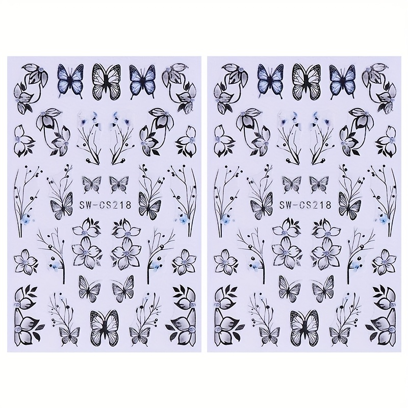 Image of 2 Sheets - And Flower Pattern Nail Art Stickers - Diy Nail Salon Self Adhesive Nail Stickers - Spring And Summer Women's Nail Decoration Design