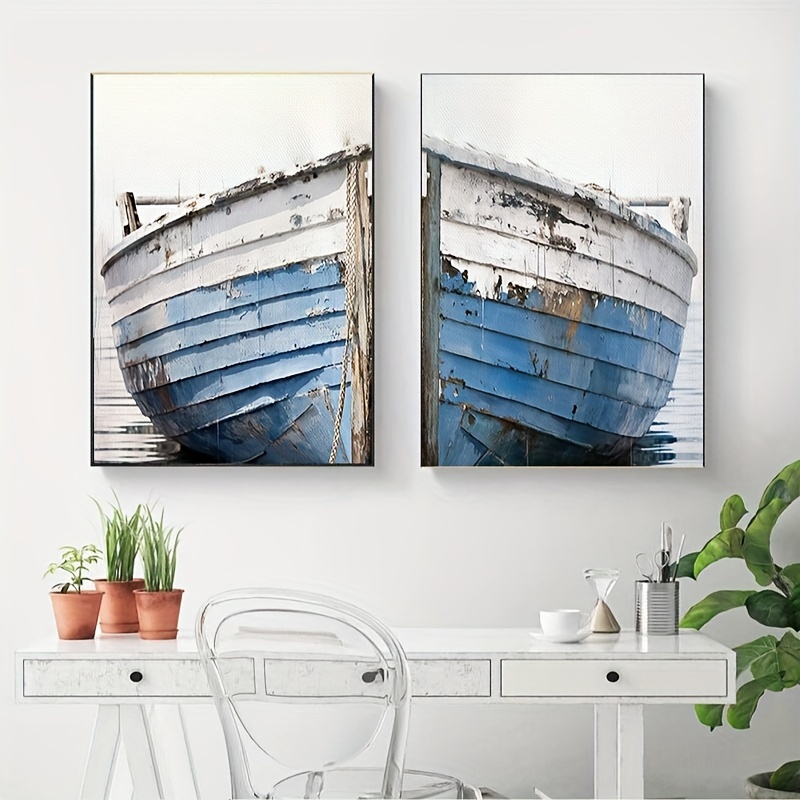 

2-piece Set Of Frameless Nautical Canvas Art - Vintage Wooden Ship Design, Perfect For Living Room Decor, 15.7x23.6 Inches