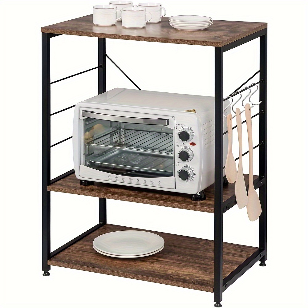 Image of 1pc Kitchen Shelf, Standing Shelf, Microwave Holder, Baker's Shelf, Metal Shelf Made Of , With 3 Shelves, . 60 X 40 X 82cm, Standing Shelf
