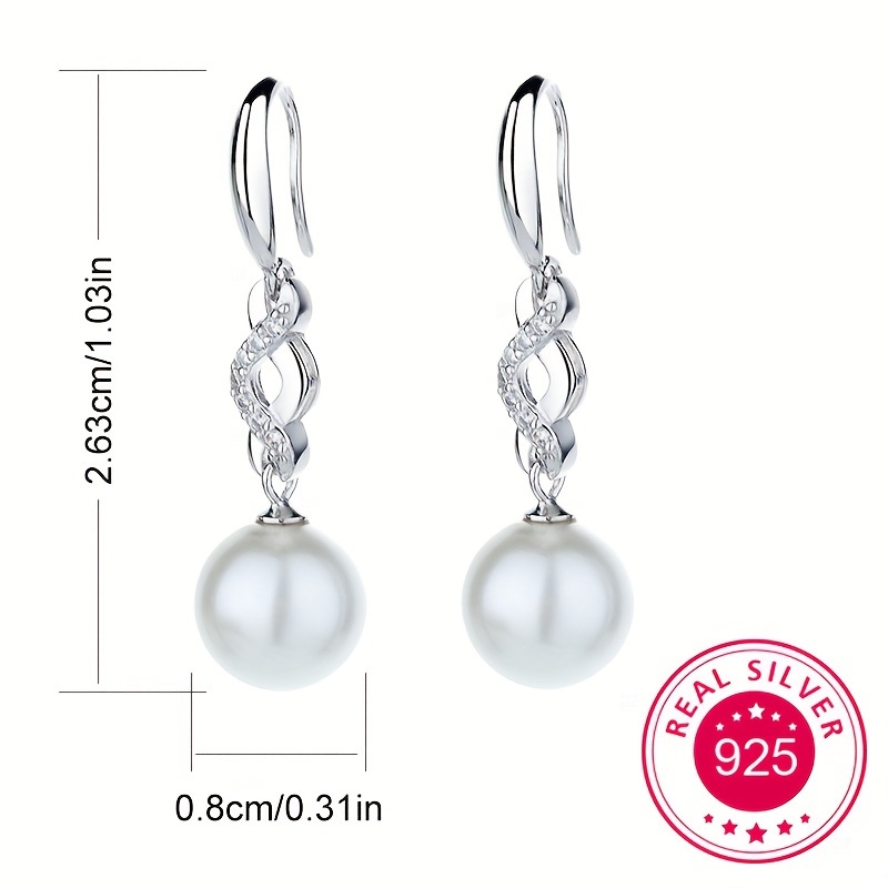 S925 Sterling Silver Freshwater Pearl Dangle Earrings Zircon Decor